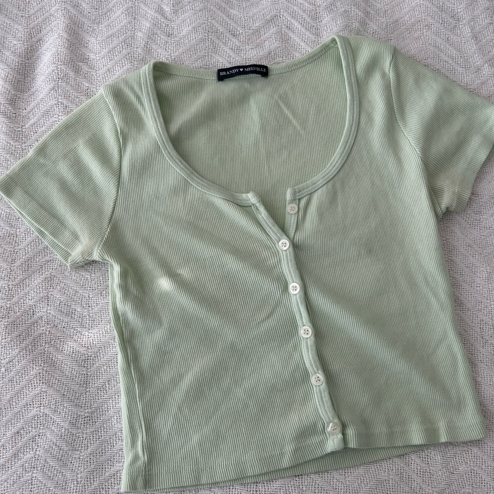 Brandy Melville Sage Green Button-Up Ribbed Top